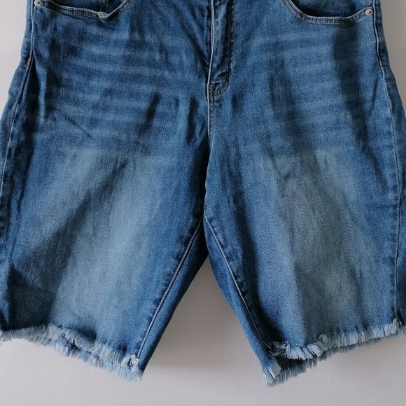 New York & Company Womens Blue Raw Hem Mid Rise Boyfriend Denim Shorts Size 16 - Picture 3 of 7